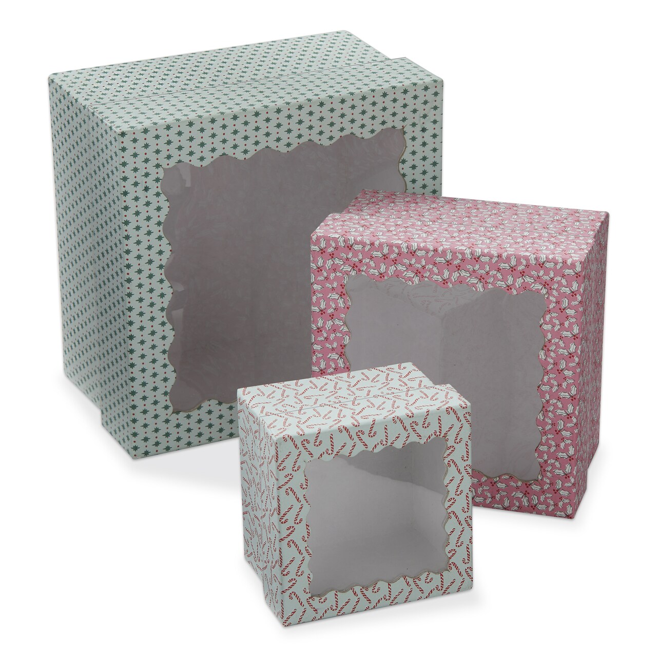 Holiday Scallop Window Top Decorative Gift Box Multicolor Paper 3x4.25x4.25 Inches Perfect for Christmas Gifts